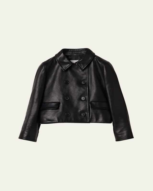 Double-Breasted Leather Cropped Jacket